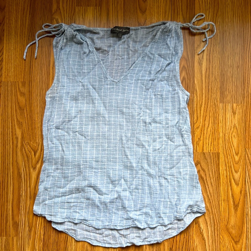 Michael Stars Tank Top Gauzy Pale Blue White Gingham Check women’s small